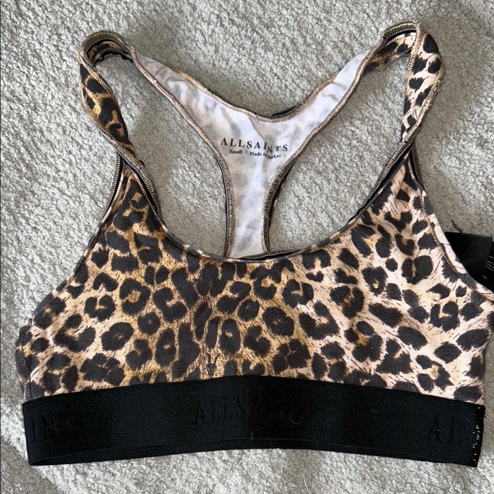 All Saints Leopard Print Sports Bra